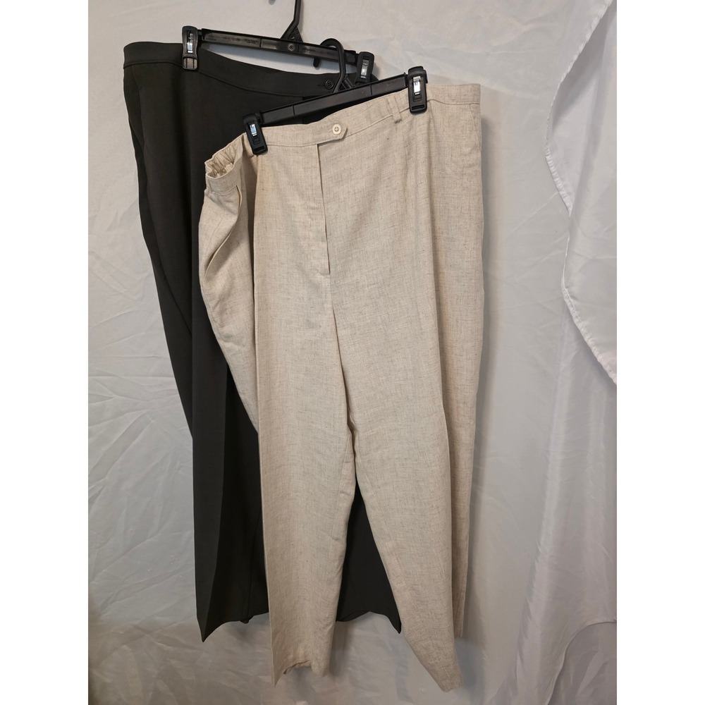 Sag Harbor Woman Lot of 2 Dress Pants 24W Linen Blend Beige Charcoal Gray Office